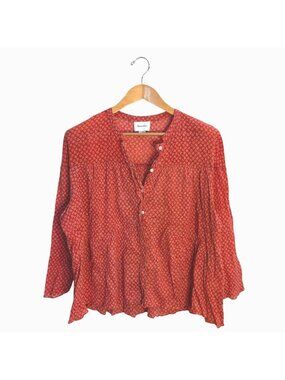 Steven Alan Oversized Ditsy Floral Print Peasant Top M Button Up Peplum Boho